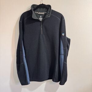 Kuhl Revel Quarter Zip Fleece Sweater Sweatshirt L Blue Knit Outdoor Hiking